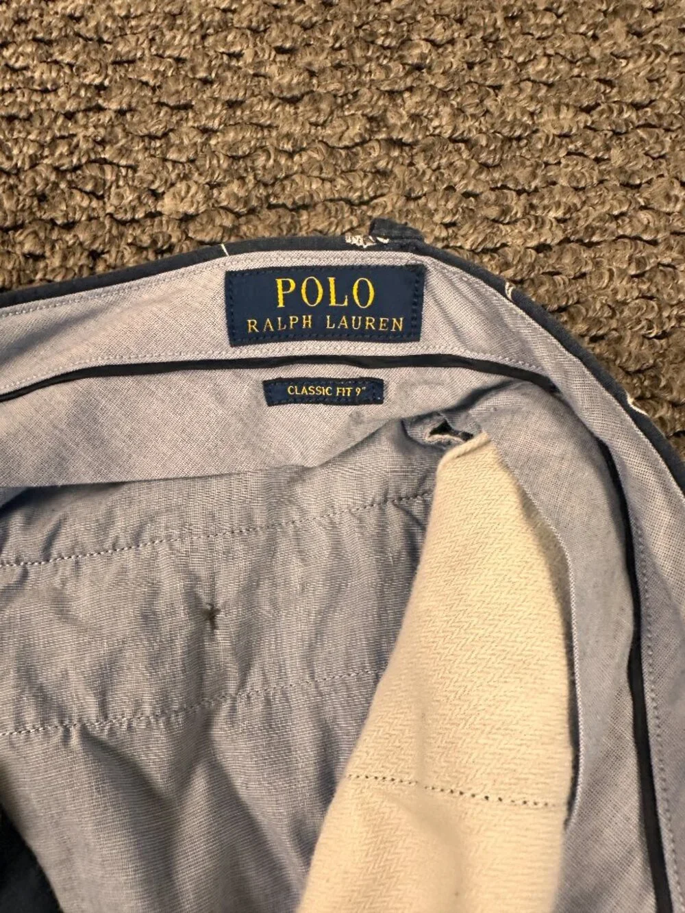 Polo Ralph Lauren Marlin Embroidered Linen Cotton Shorts Navy Blue Mens Size 35